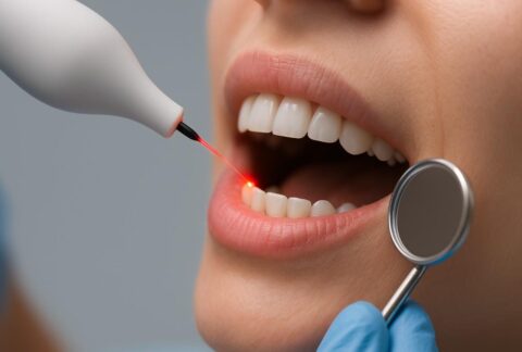 Dental laser gently treating gum tissue